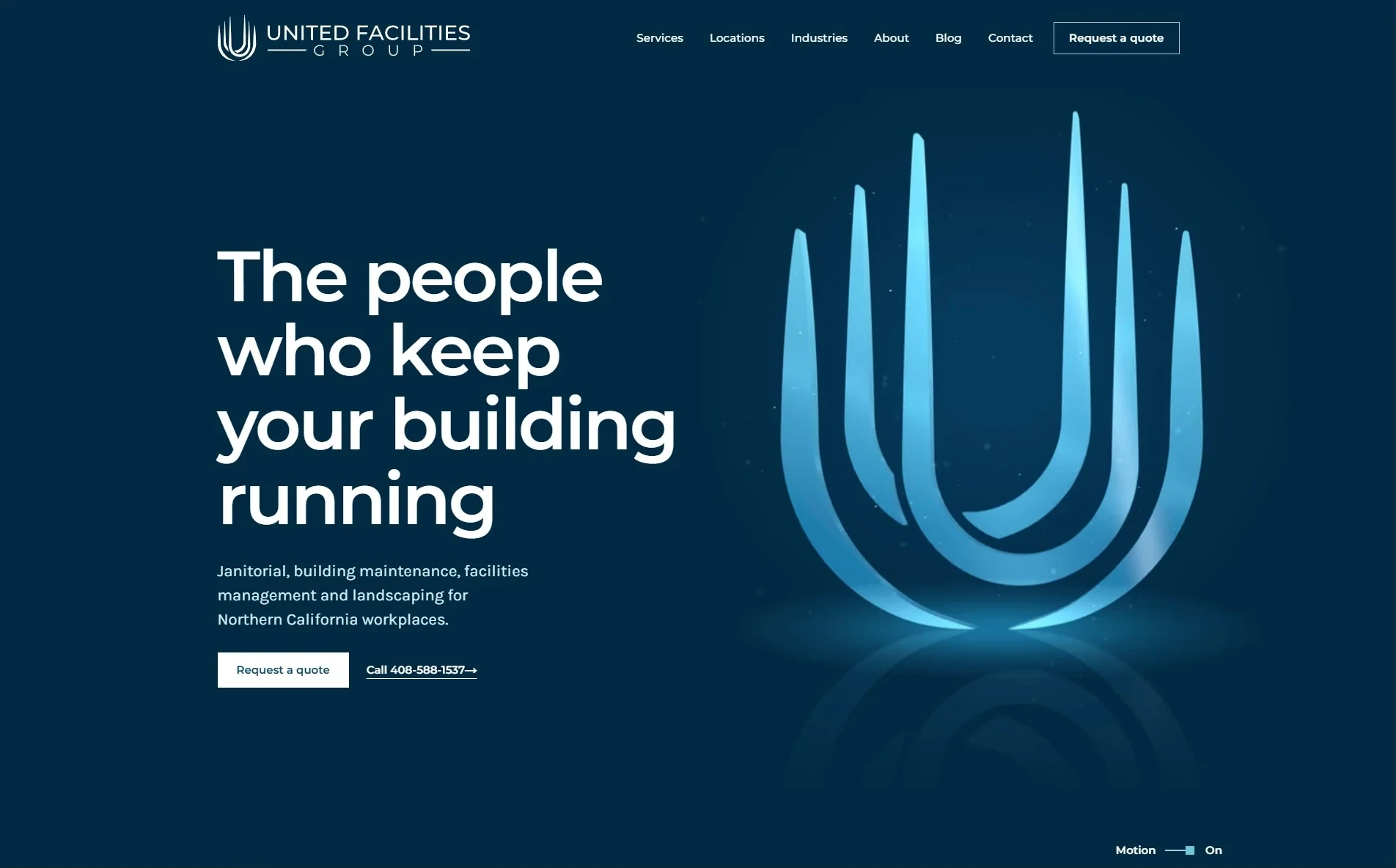 UFG Works website built by Brandcore: clear headline, focused services and request-a-quote button